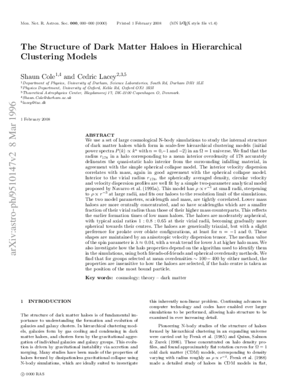 (PDF) The structure of dark matter haloes in hierarchical clustering models