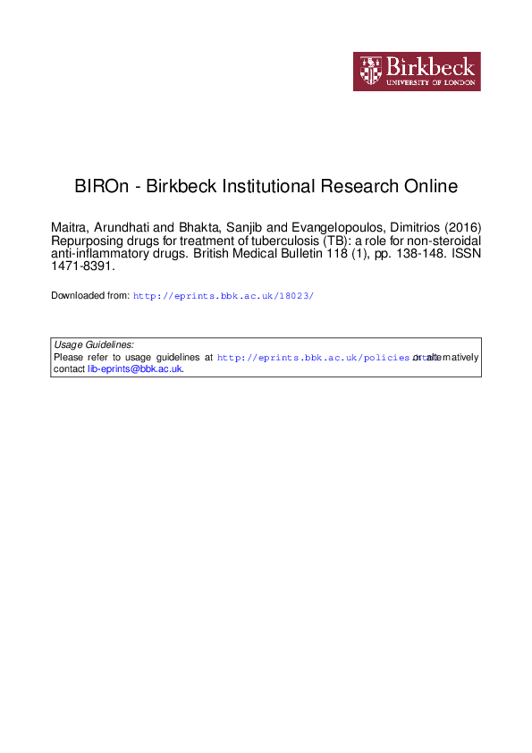 (PDF) Repurposing drugs for treatment of tuberculosis: a role for non ...