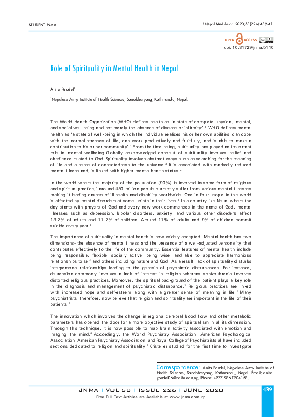 (PDF) Role of Spirituality in Mental Health in Nepal