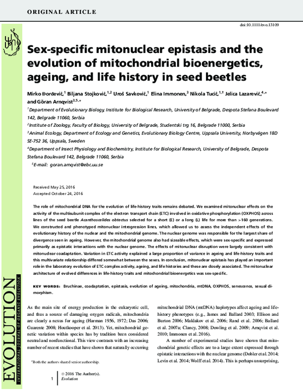 (PDF) Sex-specific mitonuclear epistasis and the evolution of ...