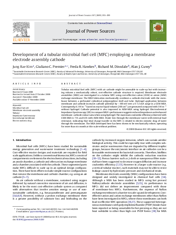 (PDF) Development of a tubular microbial fuel cell (MFC) employing a ...