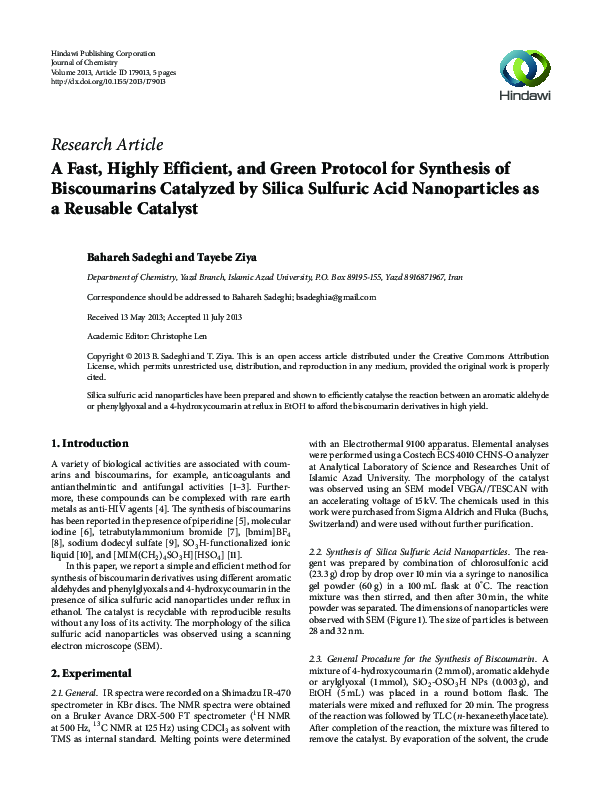 (PDF) A Fast, Highly Efficient, and Green Protocol for Synthesis of ...