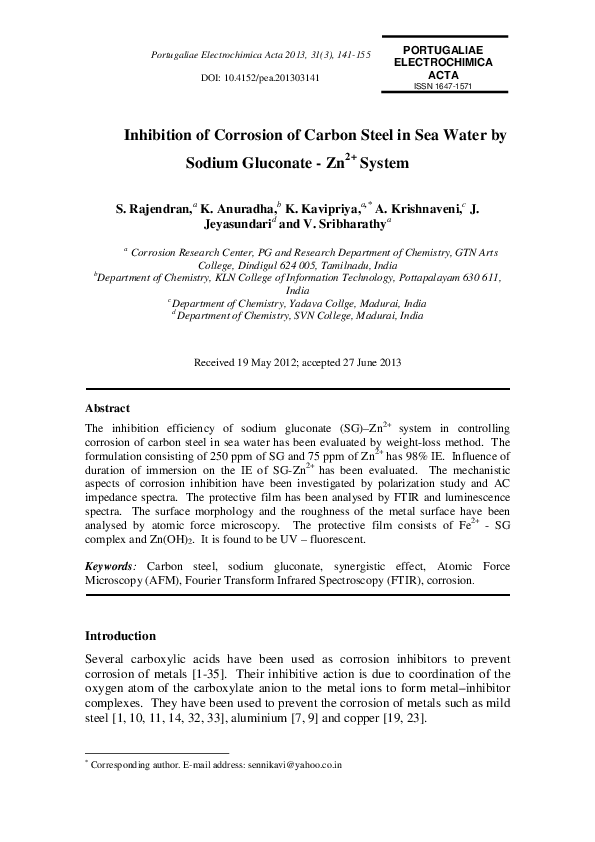 (PDF) Inhibition of Corrosion of Carbon Steel in Sea Water by Sodium ...