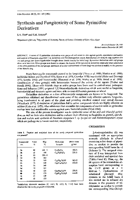 (PDF) Synthesis and fungitoxicity of some pyrimidine derivatives