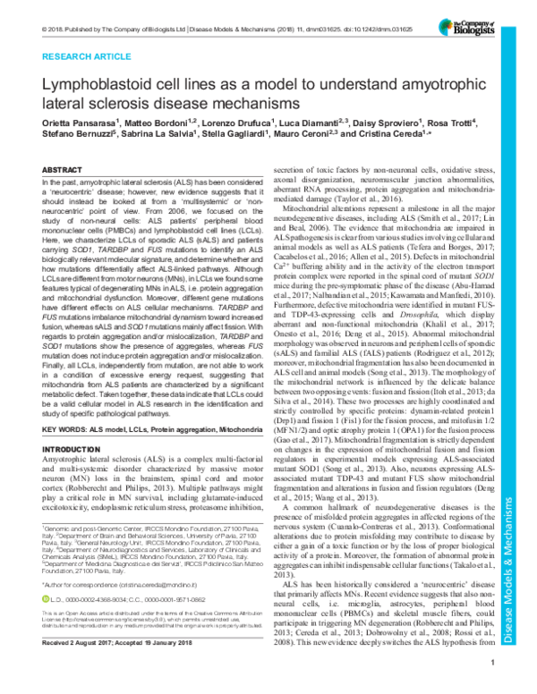 (PDF) Lymphoblastoid cell lines as a model to understand amyotrophic ...