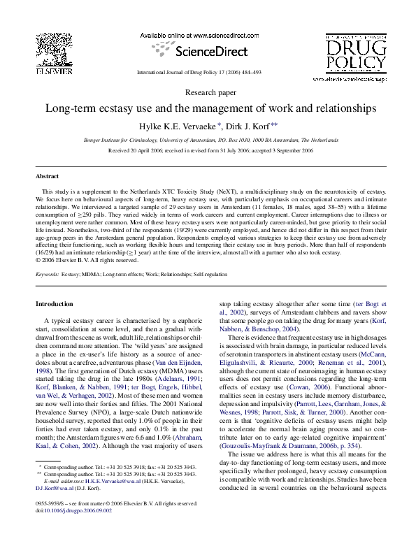 (PDF) Long-term ecstasy use and the management of work and relationships