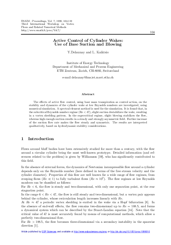 (PDF) Active control of cylinder wakes: use of base suction and blowing
