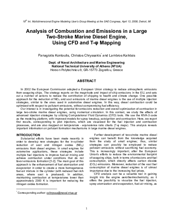 (PDF) Analysis of Combustion and Emissions in a Large Two-Stroke Marine ...