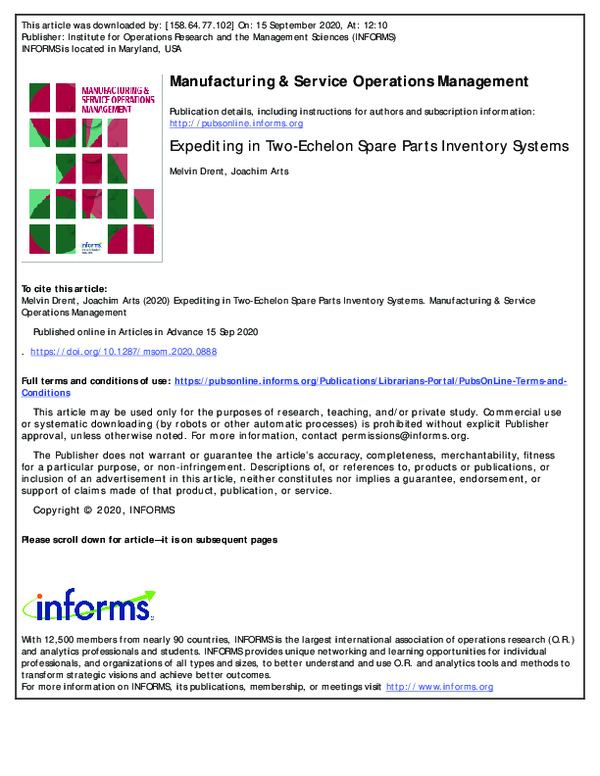  PDF Expediting In Two echelon Spare Part Inventory Systems Joachim 