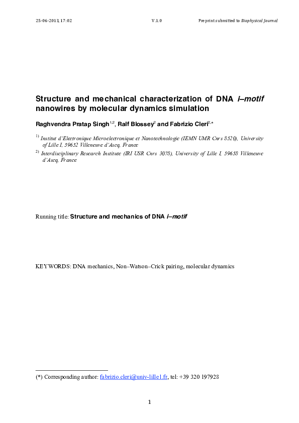 (PDF) Structure and Mechanical Characterization of DNA i-Motif ...