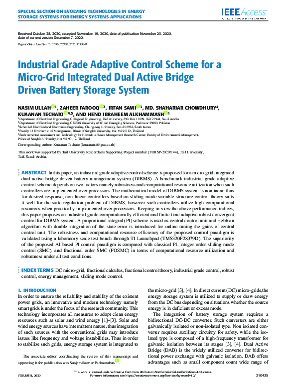 (PDF) Industrial Grade Adaptive Control Scheme for a Micro-Grid ...