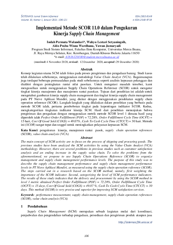(PDF) Implementasi Metode SCOR 11.0 dalam Pengukuran Kinerja Supply ...