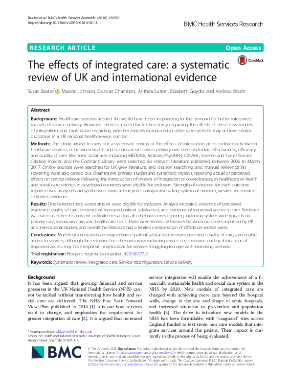(PDF) The effects of integrated care: a systematic review of UK and ...
