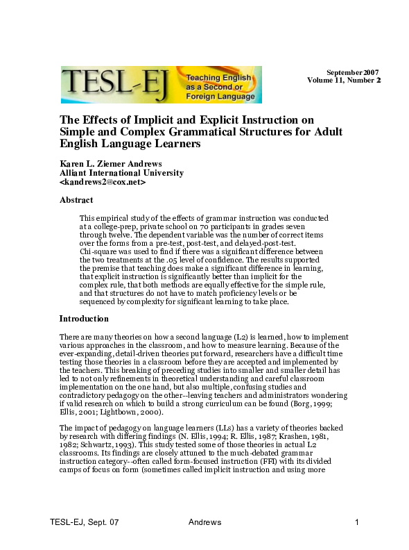 (PDF) The Effects of Implicit and Explicit Instruction on Simple and ...