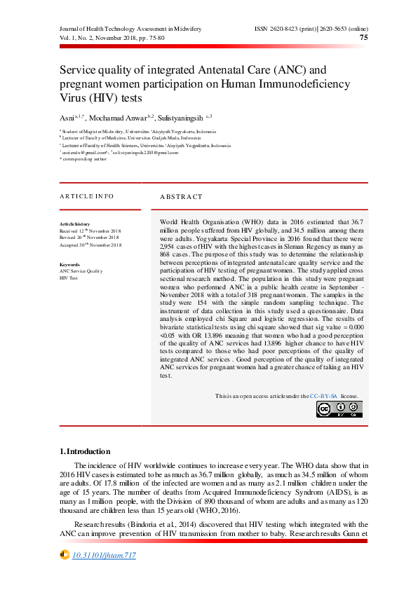 (PDF) Service quality of integrated Antenatal Care (ANC) and pregnant ...