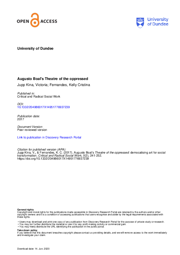 (PDF) Augusto Boal's Theatre of the oppressed: democratising art for ...