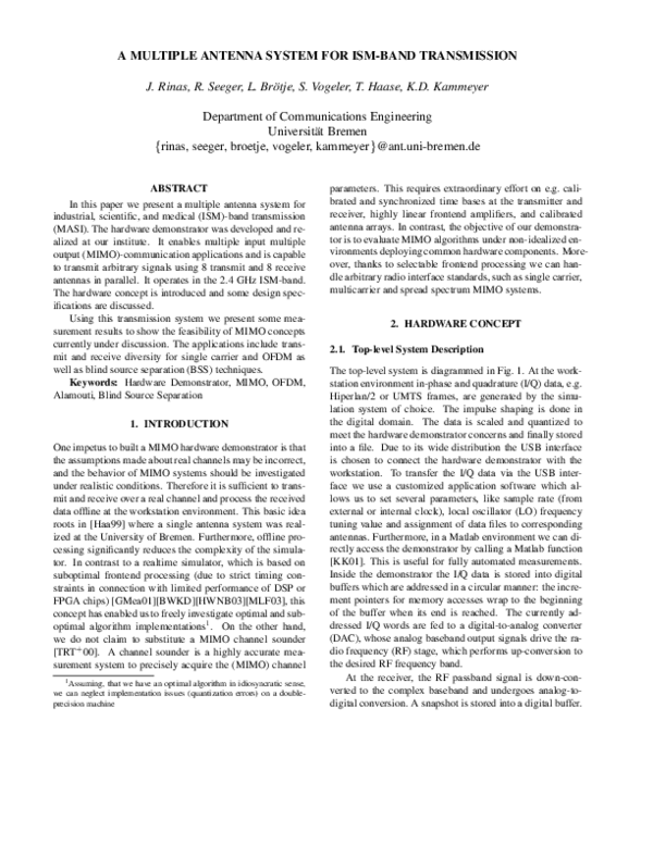 (PDF) A MultipleAntenna System for ISMBand Transmission Dirk Wübben