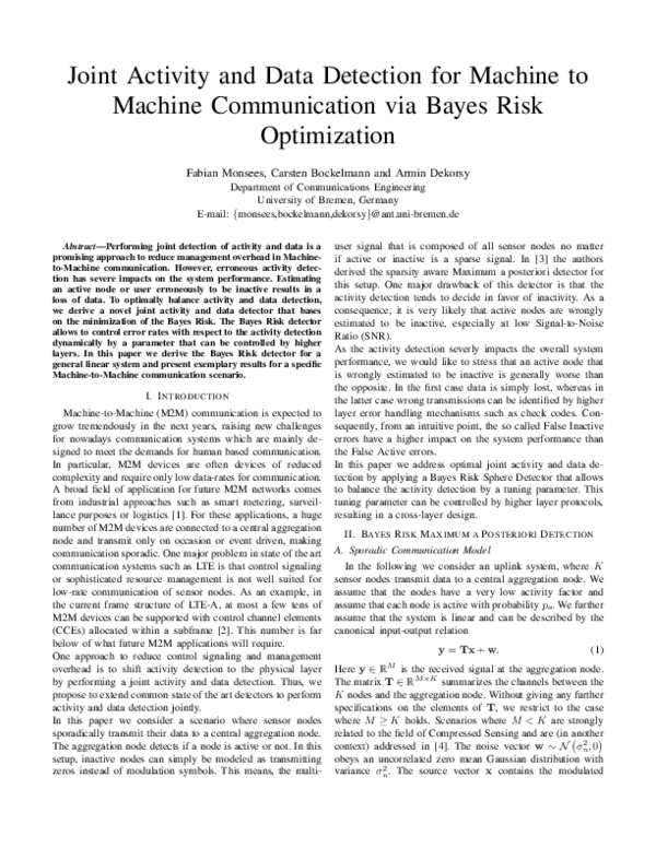 (PDF) Joint activity and data detection for machine to machine ...
