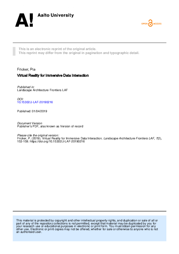 (PDF) Virtual Reality for Immersive Data Interaction