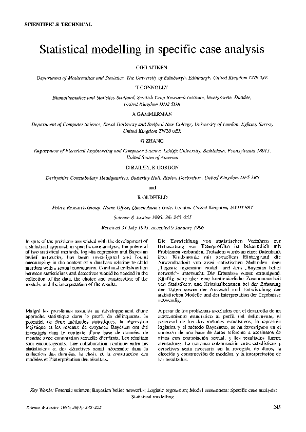 (PDF) Statistical modelling in specific case analysis