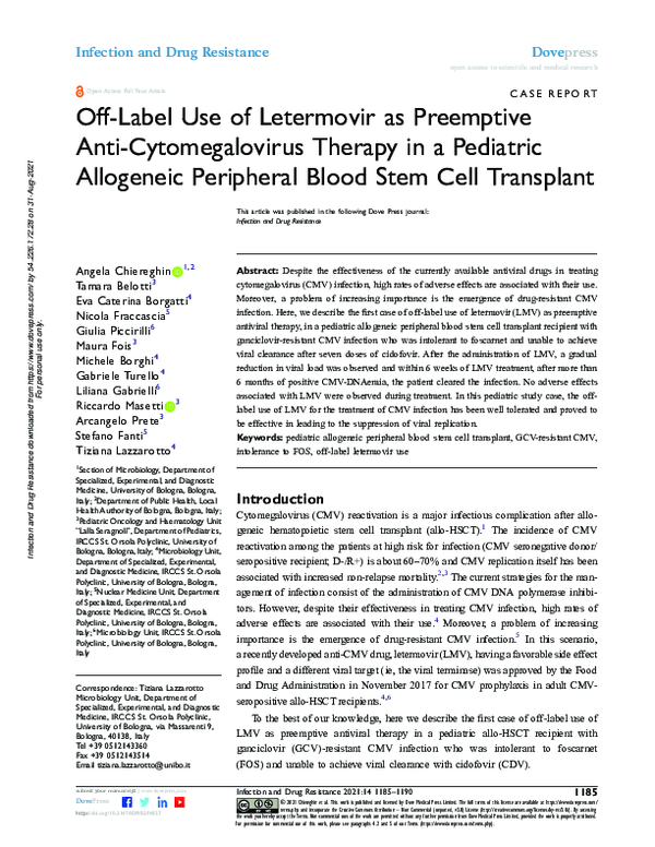 (PDF) Off-Label Use of Letermovir as Preemptive Anti-Cytomegalovirus ...