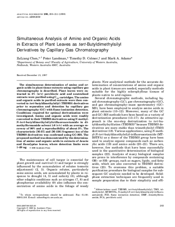 (PDF) Simultaneous Analysis of Amino and Organic Acids in Extracts of ...