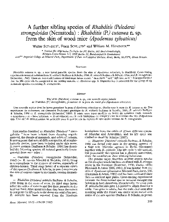 (PDF) A further sibling species of Rhabditis (Pelodera) strongyloides ...