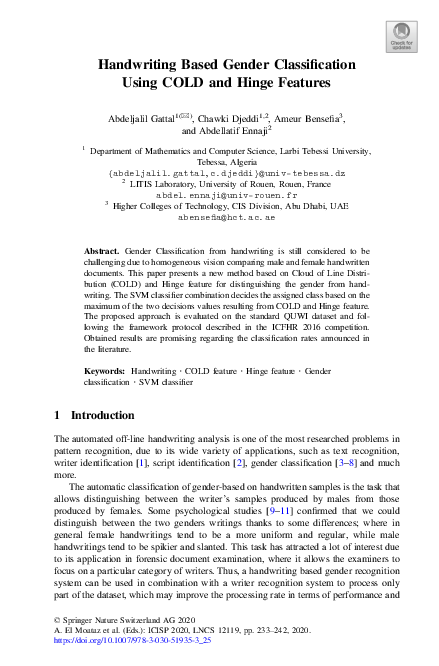 (PDF) Handwriting Based Gender Classification Using COLD and Hinge Features