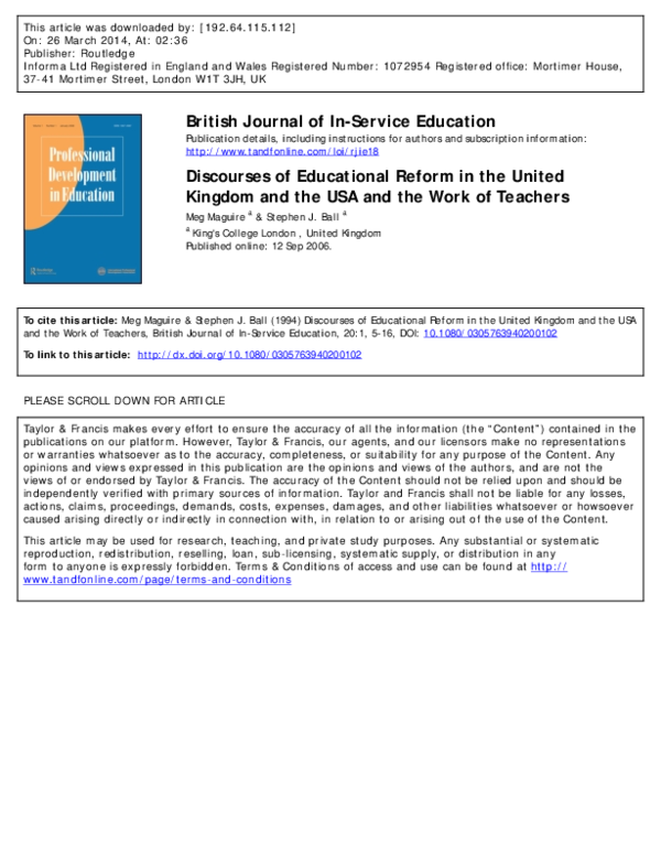 (PDF) Discourses of Educational Reform in the United Kingdom and the ...