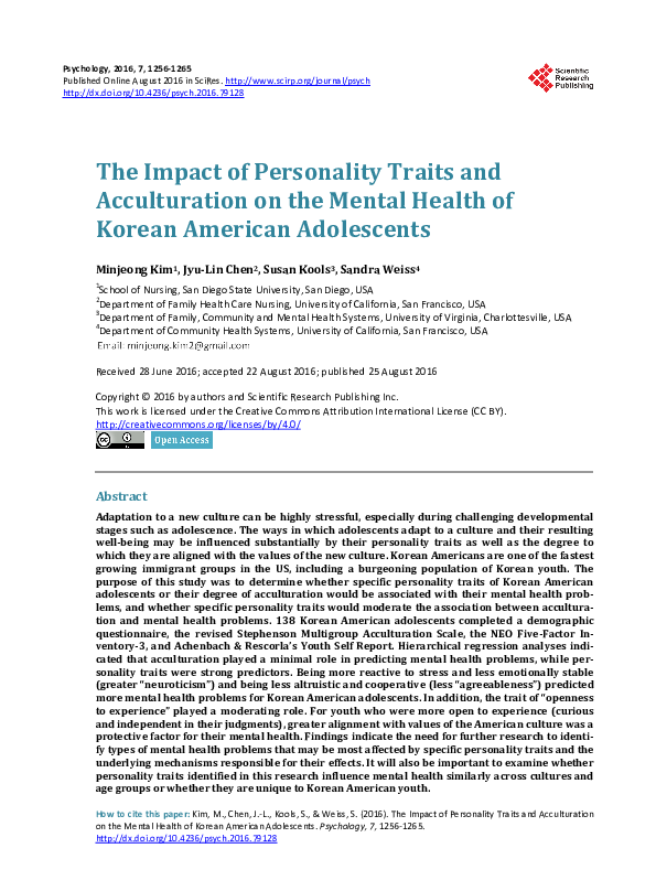 (PDF) The Impact of Personality Traits and Acculturation on the Mental ...