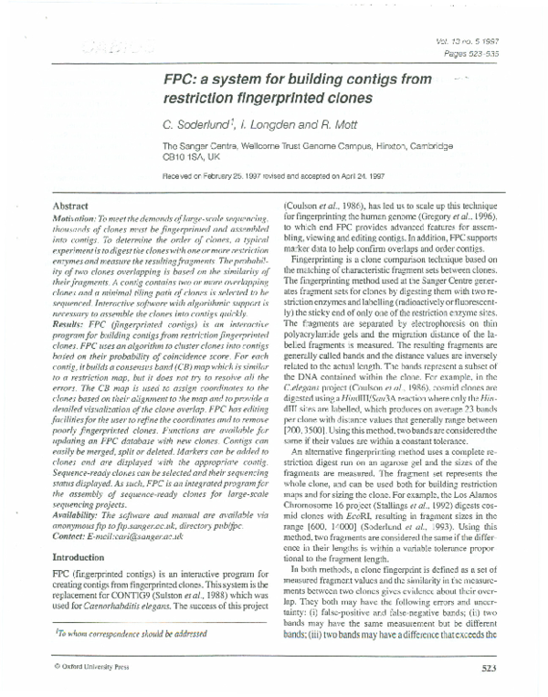 (PDF) FPC: a system for building contigs from restriction fingerprinted ...