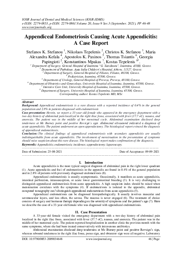 (PDF) Appendiceal Endometriosis Causing Acute Appendicitis: A Case Report