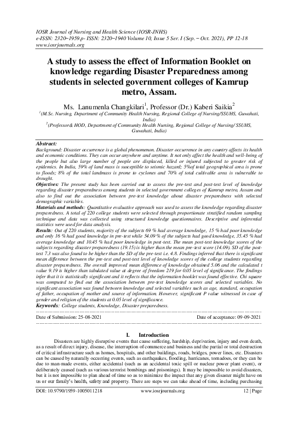 (PDF) A study to assess the effect of Information Booklet on knowledge ...