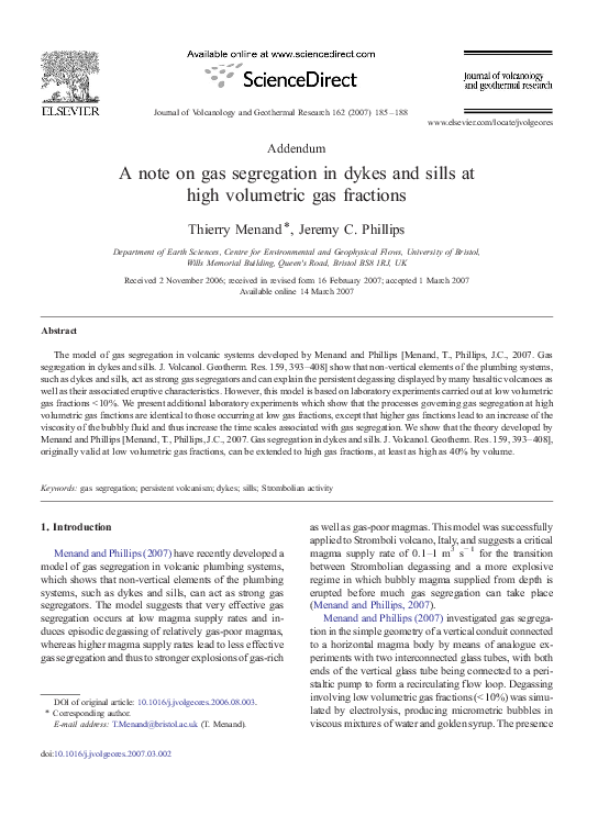 (PDF) A note on gas segregation in dykes and sills at high volumetric ...