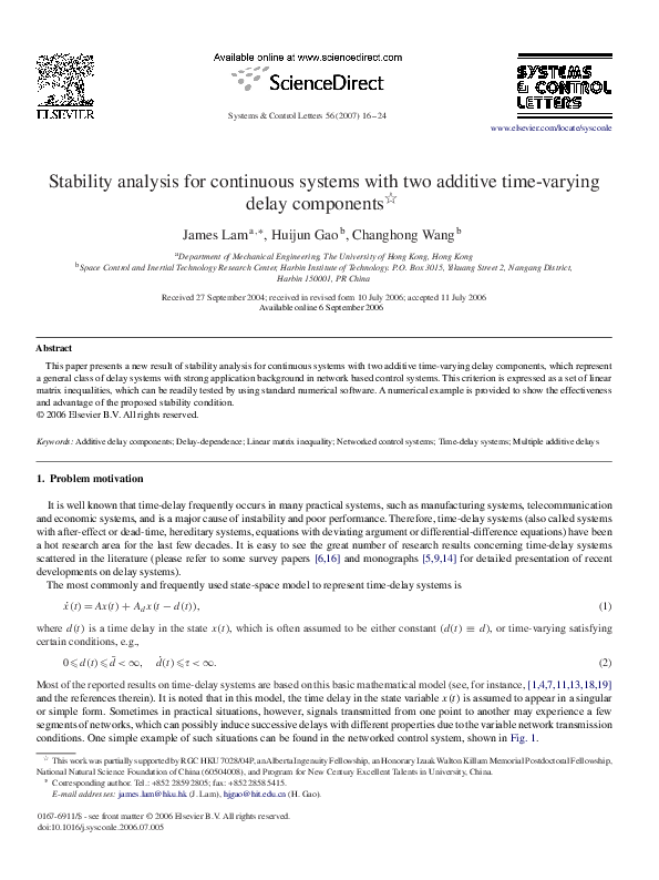 (PDF) Stability analysis for continuous system with additive time ...