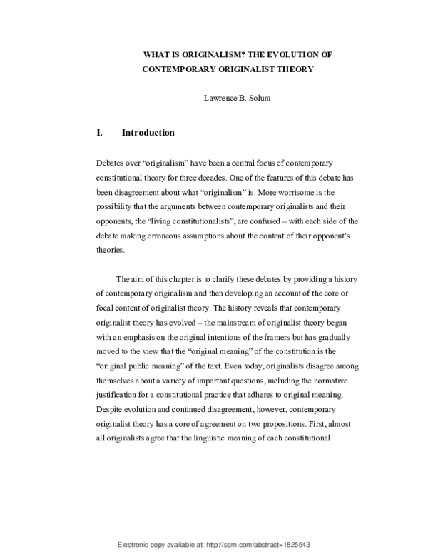 (PDF) What is Originalism? The Evolution of Contemporary Originalist Theory