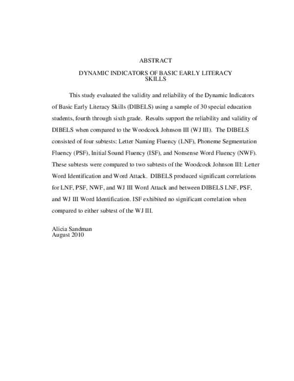 (PDF) Dynamic Indicators of Basic Early Literacy Skills