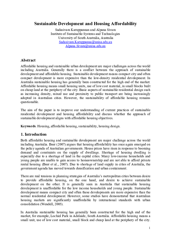 (PDF) Sustainable Development and Housing Affordability