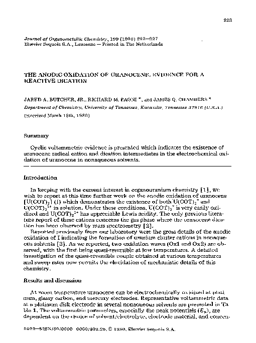 (PDF) The anodic oxidation of uranocene. Evidence for a reactive dication