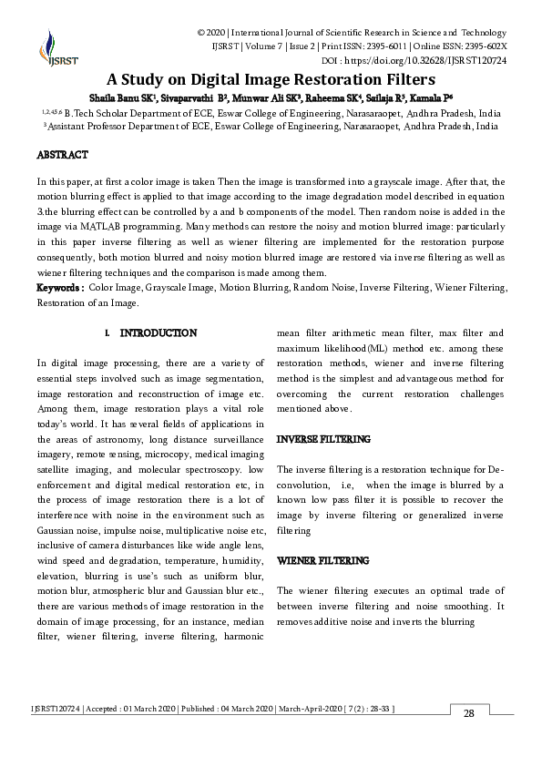 (PDF) A Study on Digital Image Restoration Filters