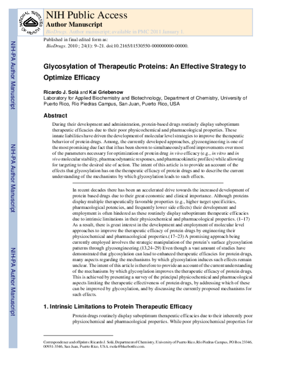 (PDF) Glycosylation of Therapeutic Proteins