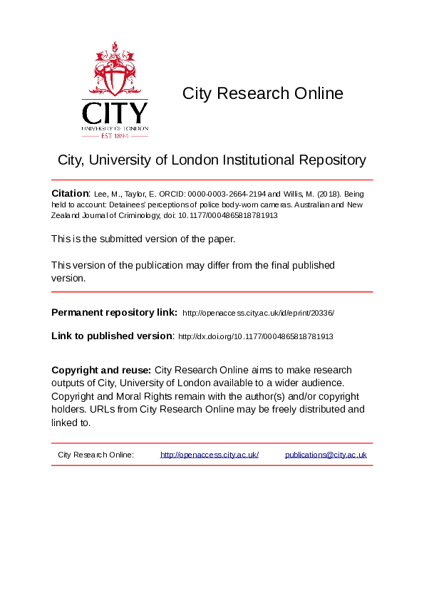 (PDF) Being held to account Detainees’ perceptions of police bodyworn