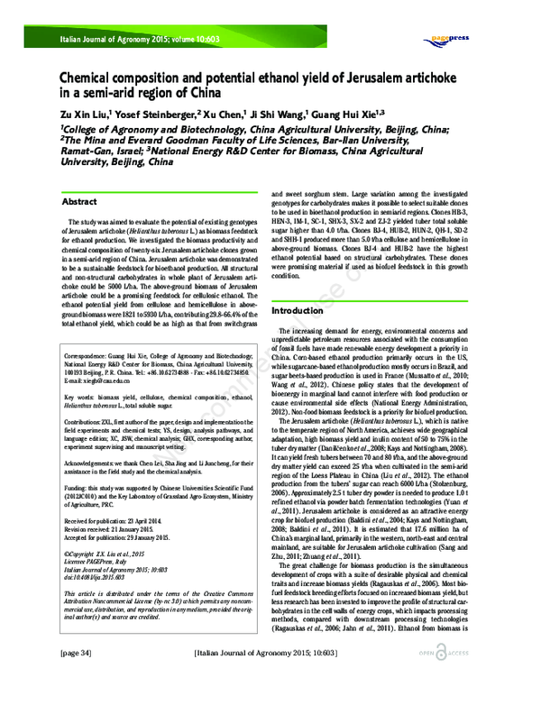 (PDF) Chemical composition and potential ethanol yield of Jerusalem
