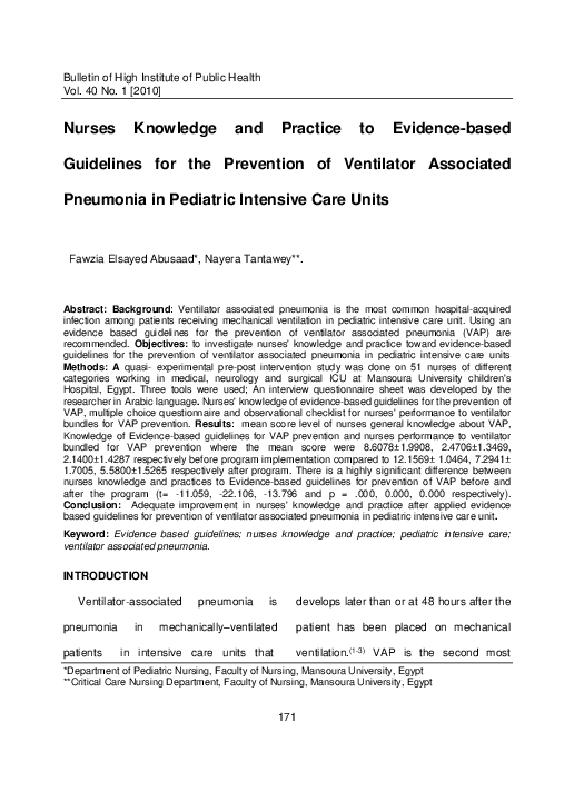 (PDF) Nurses Knowledge and Practice to Evidence-based Guidelines for ...