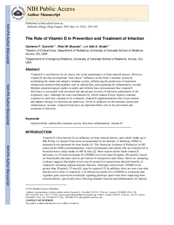 (PDF) The role of vitamin D in prevention and treatment of infection