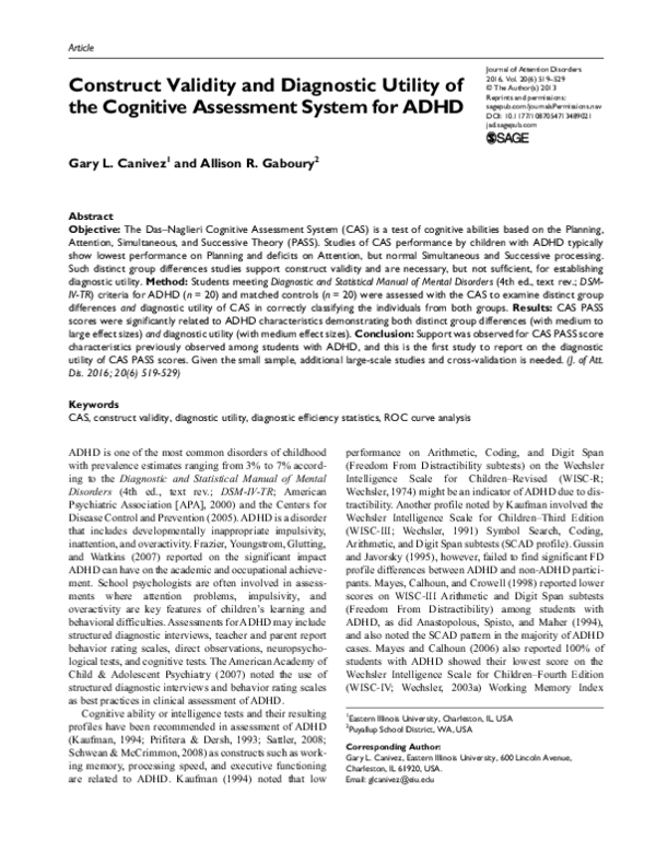 (PDF) Construct Validity and Diagnostic Utility of the Cognitive ...