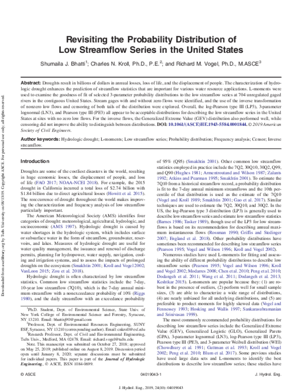 (PDF) Revisiting the Probability Distribution of Low Streamflow Series ...