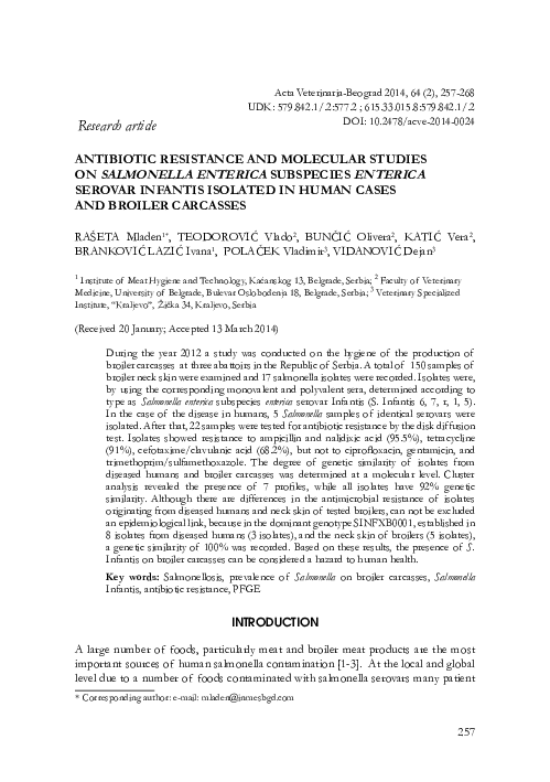 (PDF) Antibiotic Resistance and Molecular Studies on Salmonella ...