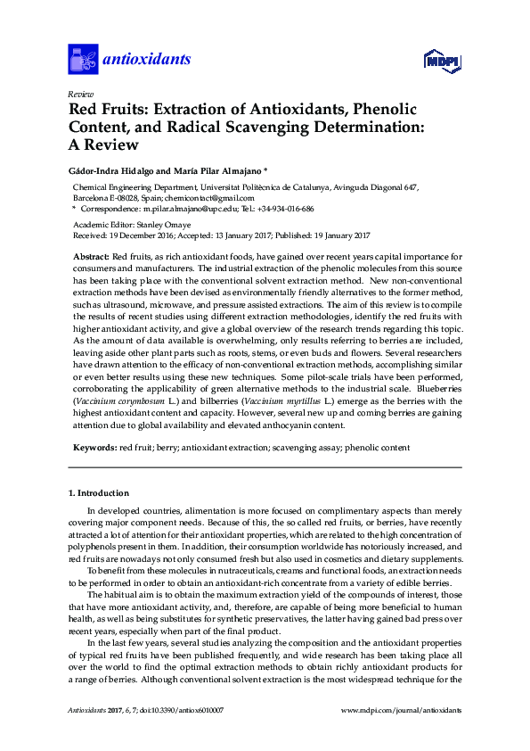 (PDF) Red Fruits: Extraction of Antioxidants, Phenolic Content, and ...