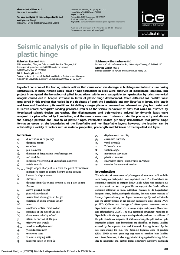 (PDF) Seismic analysis of pile in liquefiable soil and plastic hinge